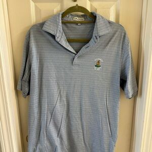 Peter Millar Light Blue Polo with Subtle Pink-White Stripes
